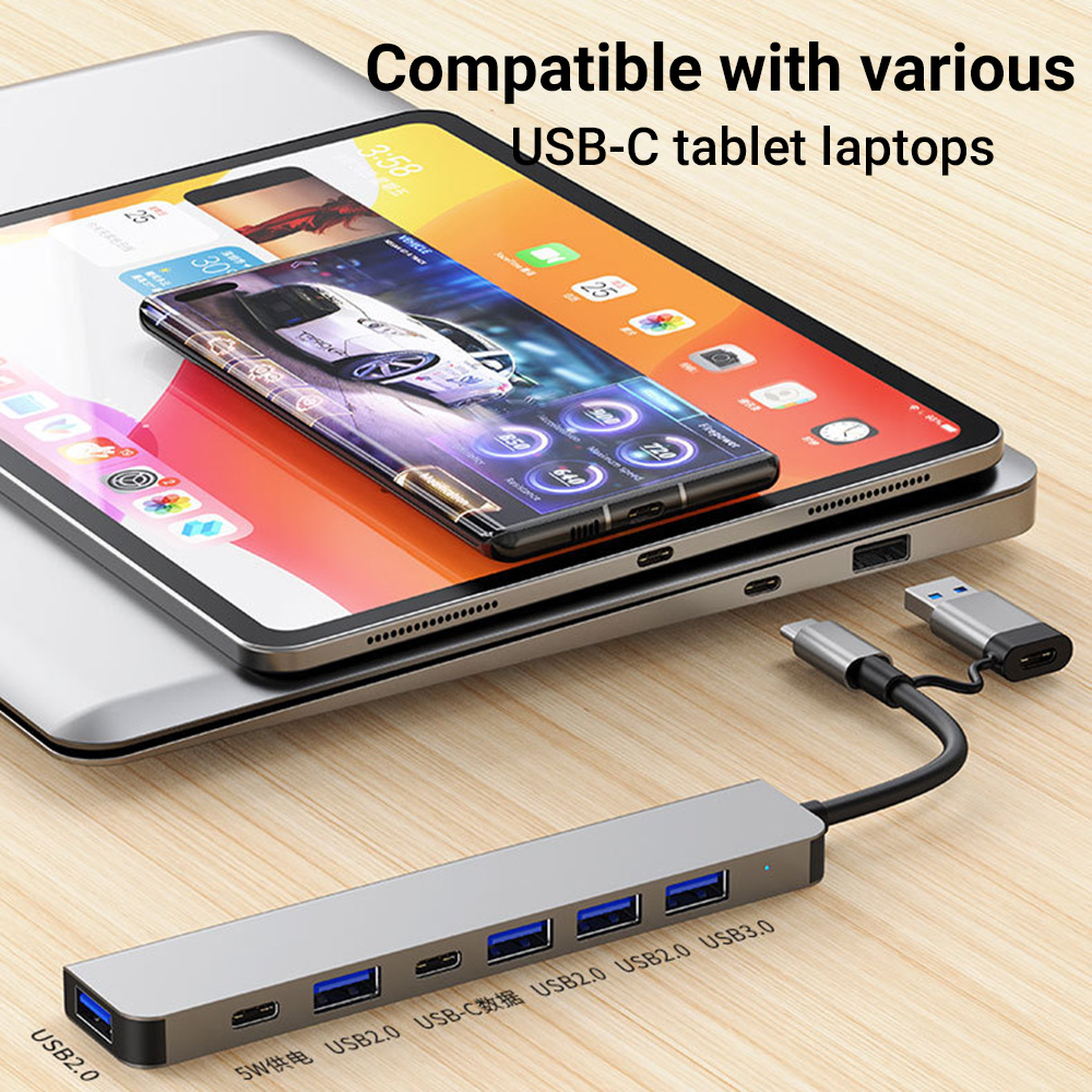 Tablet Accessories For Students - 7-in-1 Dual-Head USB-C&USB Docking Station Hub